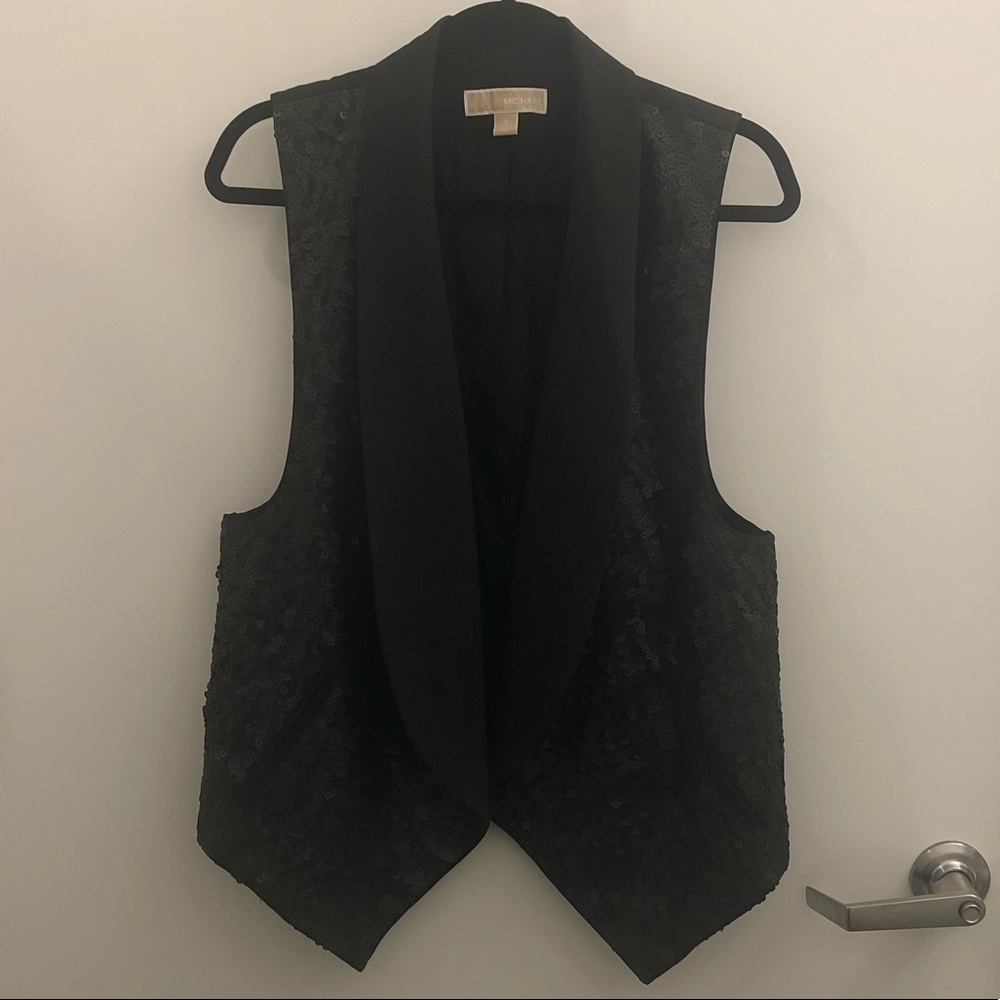 Michael Kors Black Sequin Tuxedo Vest